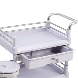 Medicininis laboratorinis vežimėlis su 3 lentynomis, stalčiumi, krepšeliu