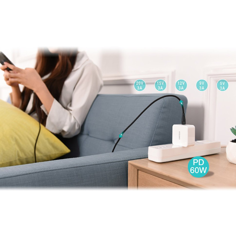 Kabelis USB Type C - USB Type C Maitinimo tiekimas 60W 2m juodas