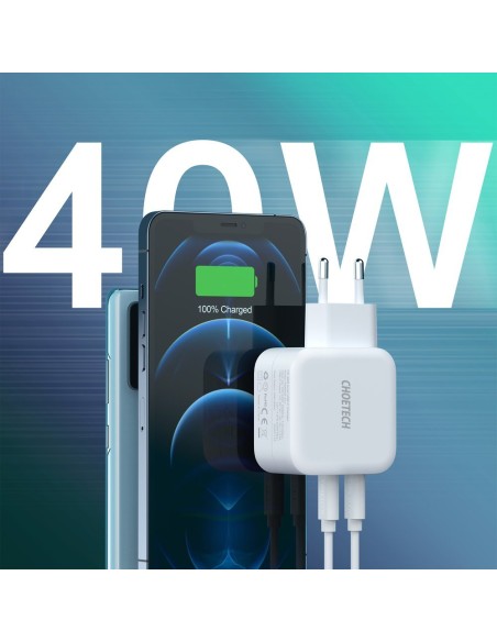 Greitas įkroviklis 2x USB Type C Maitinimo tiekimas 40W 3A baltas Greitas įkroviklis 2x USB Type C Maitinimo tiekimas 40W 3A baltas
