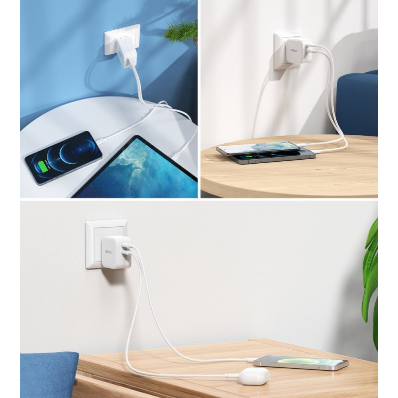 Greitas įkroviklis 2x USB Type C Maitinimo tiekimas 40W 3A baltas
