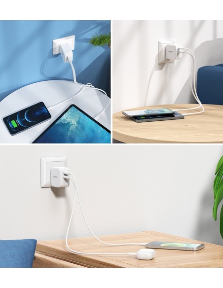 Greitas įkroviklis 2x USB Type C Maitinimo tiekimas 40W 3A baltas Greitas įkroviklis 2x USB Type C Maitinimo tiekimas 40W 3A baltas
