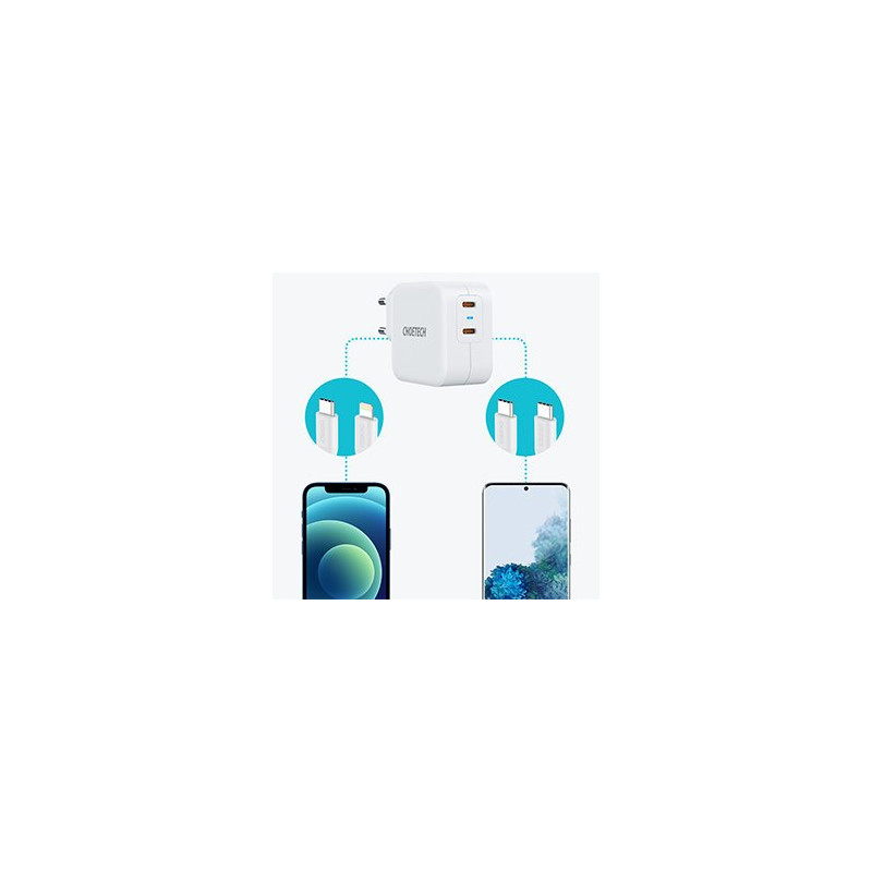 Greitas įkroviklis 2x USB Type C Maitinimo tiekimas 40W 3A baltas