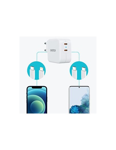 Greitas įkroviklis 2x USB Type C Maitinimo tiekimas 40W 3A baltas Greitas įkroviklis 2x USB Type C Maitinimo tiekimas 40W 3A baltas