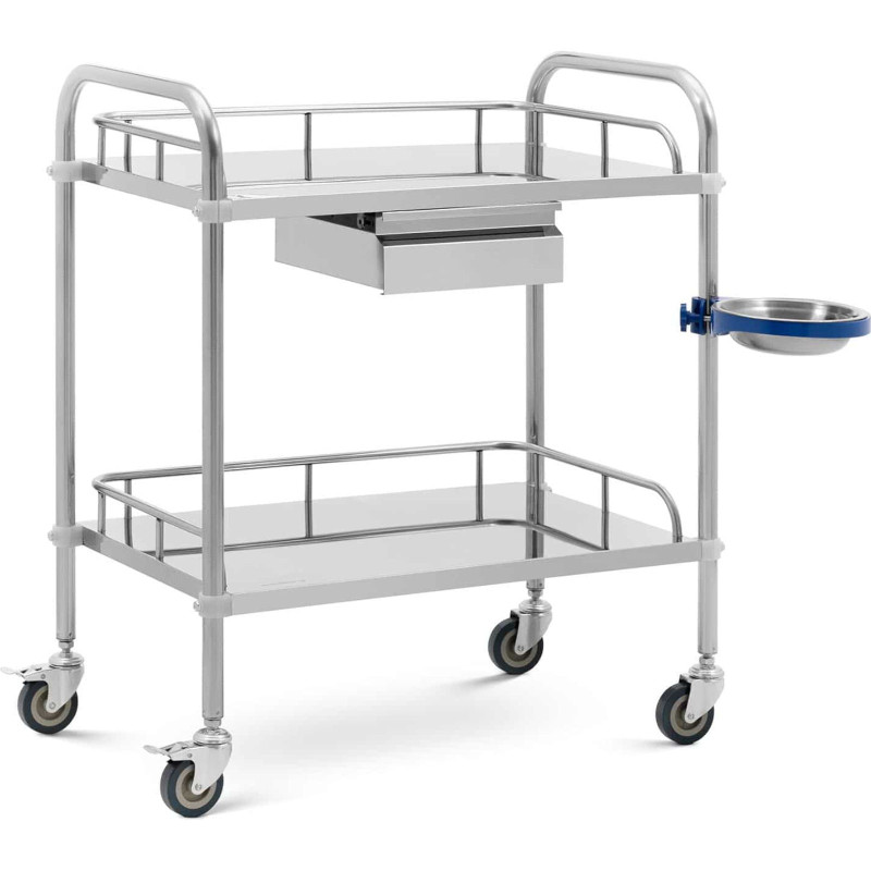 Kosmetinio gydymo laboratorinis vežimėlis iš plieno 2 lentynos 1 stalčius 71 x 63 x 85,5 cm 20 kg