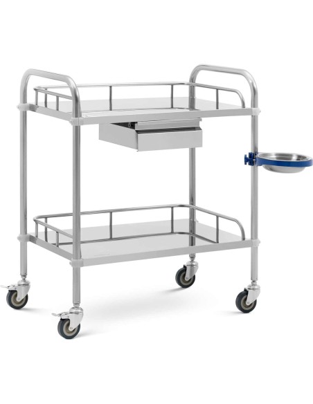 Kosmetinio gydymo laboratorinis vežimėlis iš plieno 2 lentynos 1 stalčius 71 x 63 x 85,5 cm 20 kg Kosmetinio gydymo laboratorinis vežimėlis iš plieno 2 lentynos 1 stalčius 71 x 63 x 85,5 cm 20 kg