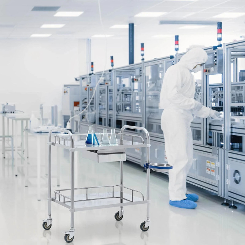 Kosmetinio gydymo laboratorinis vežimėlis iš plieno 2 lentynos 1 stalčius 71 x 63 x 85,5 cm 20 kg