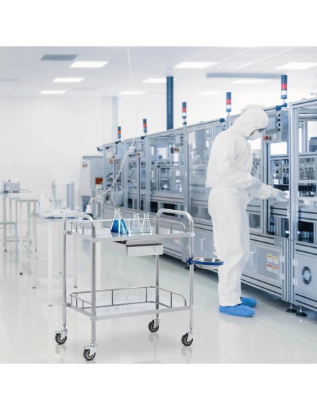Kosmetinio gydymo laboratorinis vežimėlis iš plieno 2 lentynos 1 stalčius 71 x 63 x 85,5 cm 20 kg Kosmetinio gydymo laboratorinis vežimėlis iš plieno 2 lentynos 1 stalčius 71 x 63 x 85,5 cm 20 kg