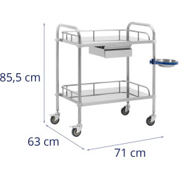 Kosmetinio gydymo laboratorinis vežimėlis iš plieno 2 lentynos 1 stalčius 71 x 63 x 85,5 cm 20 kg