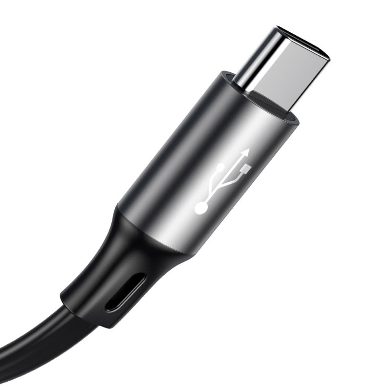 Išplečiamas laidas 3in1 USB microUSB iPhone Lightning USB-C 3.5A 35cm 120cm pilka