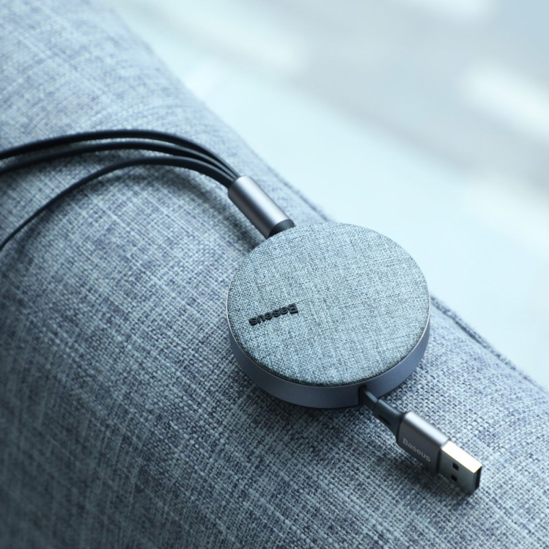Išplečiamas laidas 3in1 USB microUSB iPhone Lightning USB-C 3.5A 35cm 120cm pilka