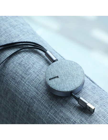 Išplečiamas laidas 3in1 USB microUSB iPhone Lightning USB-C 3.5A 35cm 120cm pilka Išplečiamas laidas 3in1 USB microUSB iPhone Lightning USB-C 3.5A 35cm 120cm pilka