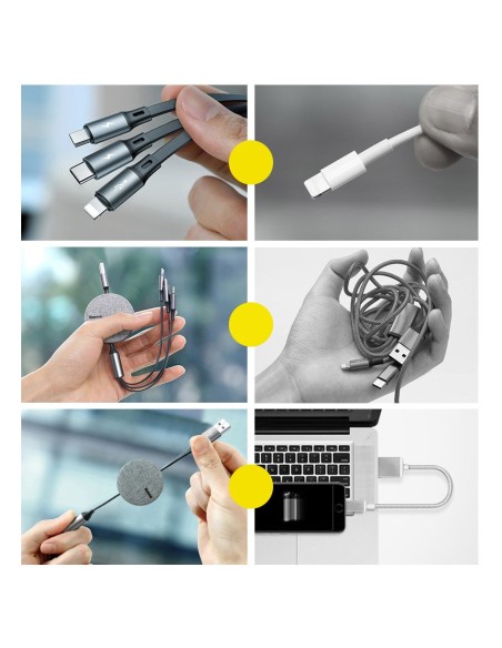 Išplečiamas laidas 3in1 USB microUSB iPhone Lightning USB-C 3.5A 35cm 120cm pilka Išplečiamas laidas 3in1 USB microUSB iPhone Lightning USB-C 3.5A 35cm 120cm pilka