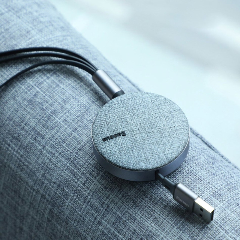 Išplečiamas laidas 3in1 USB microUSB iPhone Lightning USB-C 3.5A 35cm 120cm pilka