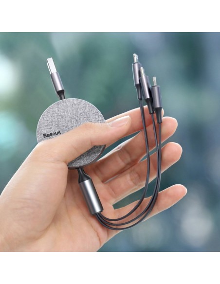 Išplečiamas laidas 3in1 USB microUSB iPhone Lightning USB-C 3.5A 35cm 120cm pilka Išplečiamas laidas 3in1 USB microUSB iPhone Lightning USB-C 3.5A 35cm 120cm pilka