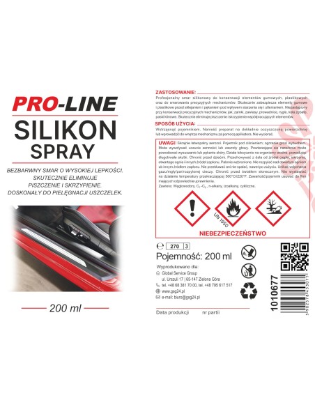 Silikono tepalo purškiklis PRO-LINE tarpiklių priežiūrai 200ml Silikono tepalo purškiklis PRO-LINE tarpiklių priežiūrai 200ml