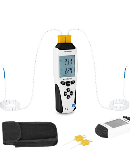 Termometras pramoninis temperatūros matuoklis 2 kanalų K/J LCD diapazonas -200 iki 1370 C Termometras pramoninis temperatūros matuoklis 2 kanalų K/J LCD diapazonas -200 iki 1370 C
