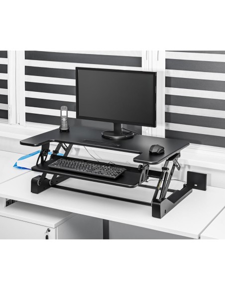 Darbo vietos stovas nešiojamojo kompiuterio monitoriui, reguliuojamas 8 aukščiais 165-415 mm iki 15 kg Darbo vietos stovas nešiojamojo kompiuterio monitoriui, reguliuojamas 8 aukščiais 165-415 mm iki 15 kg