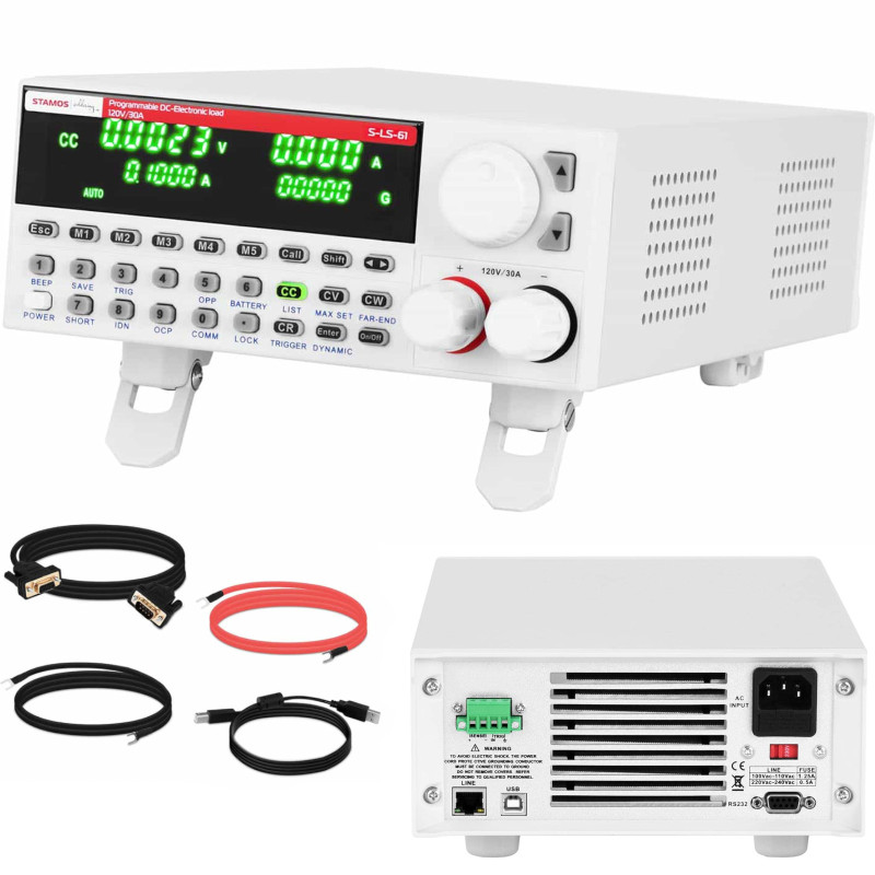 Programuojama elektroninė apkrova 0-120V 0-30A 300W USB LAN RS232