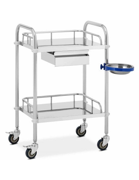 Kosmetinio gydymo laboratorinis vežimėlis iš plieno 2 lentynos 1 stalčius 55 x 60 x 86 cm 20 kg Kosmetinio gydymo laboratorinis vežimėlis iš plieno 2 lentynos 1 stalčius 55 x 60 x 86 cm 20 kg