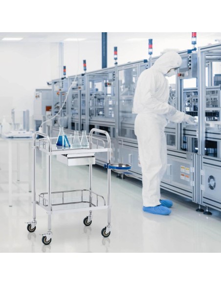 Kosmetinio gydymo laboratorinis vežimėlis iš plieno 2 lentynos 1 stalčius 55 x 60 x 86 cm 20 kg Kosmetinio gydymo laboratorinis vežimėlis iš plieno 2 lentynos 1 stalčius 55 x 60 x 86 cm 20 kg