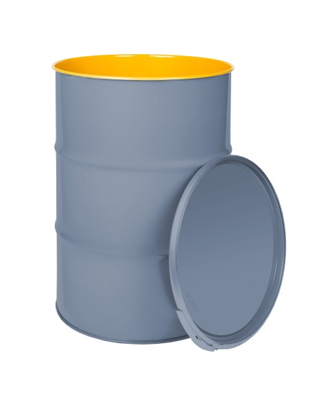 Metalinė plieno statinė OH 212L su grioveliais, nuimamas dangtelis, lakuotas vidus - pilkas