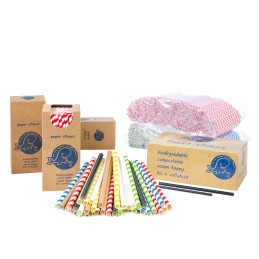BIO ekologiški popieriniai šiaudeliai PAPER STRAWS 6/205mm - balta ir žalia 250vnt.
