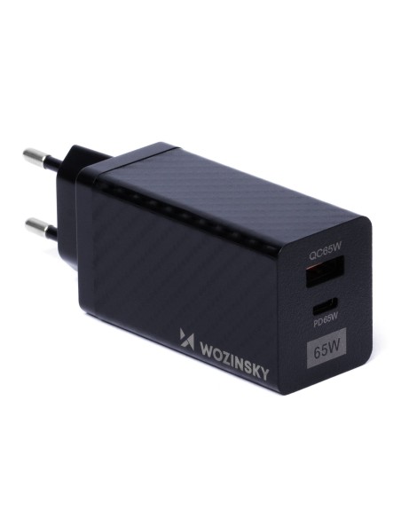 GaN 65W įkroviklis su USB-C QC 3.0 PD juodais prievadais