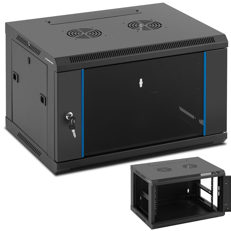 RACK tinklo serverio spintelė pakabinama 19'' 6U IP20 iki 60 kg 60x44x37 cm JUODA
