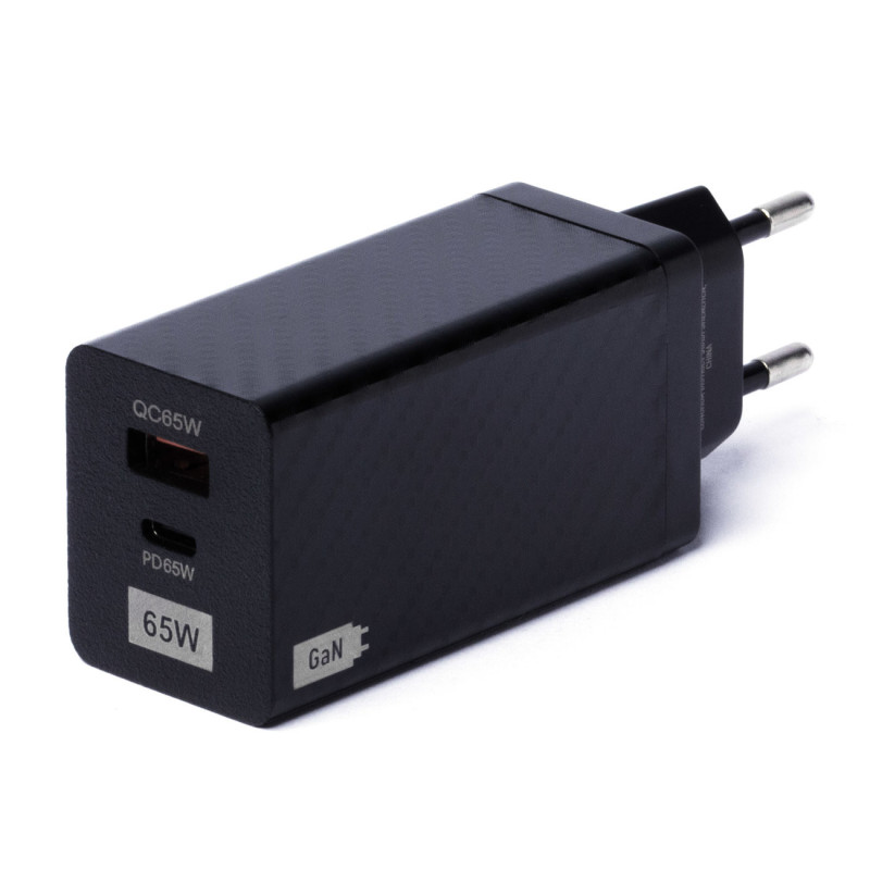 GaN 65W įkroviklis su USB-C QC 3.0 PD juodais...