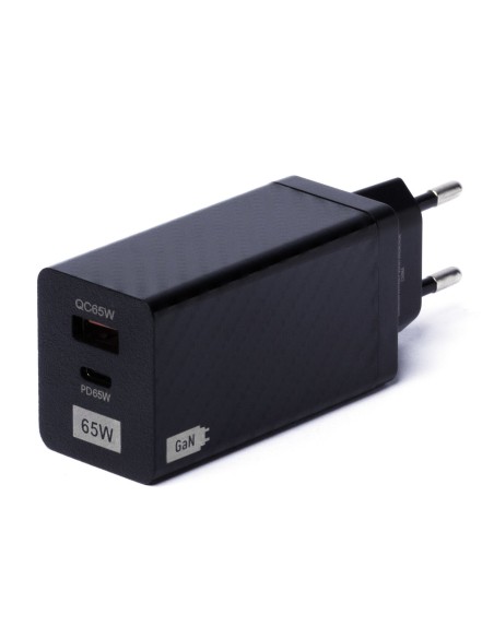 GaN 65W įkroviklis su USB-C QC 3.0 PD juodais prievadais