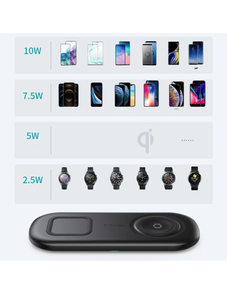 10W Qi belaidis įkroviklis telefonui ir Samsung Galaxy Watch juodas 10W Qi belaidis įkroviklis telefonui ir Samsung Galaxy Watch juodas