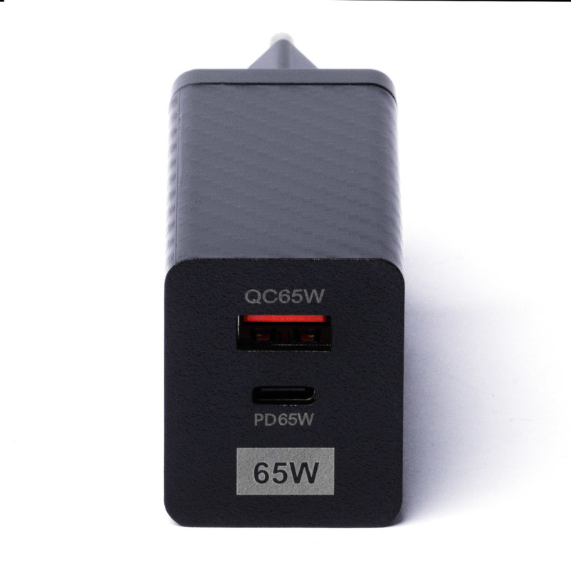 GaN 65W įkroviklis su USB-C QC 3.0 PD juodais...