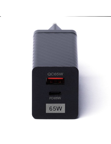 GaN 65W įkroviklis su USB-C QC 3.0 PD juodais prievadais
