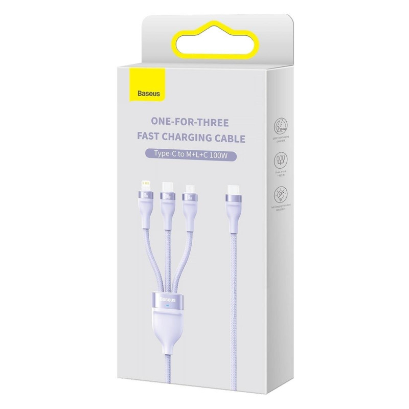 „Flash Series II“ laidas USB-C USB A tipo „iPhone Lightning“ microUSB 100 W 1,5 m purpurinis