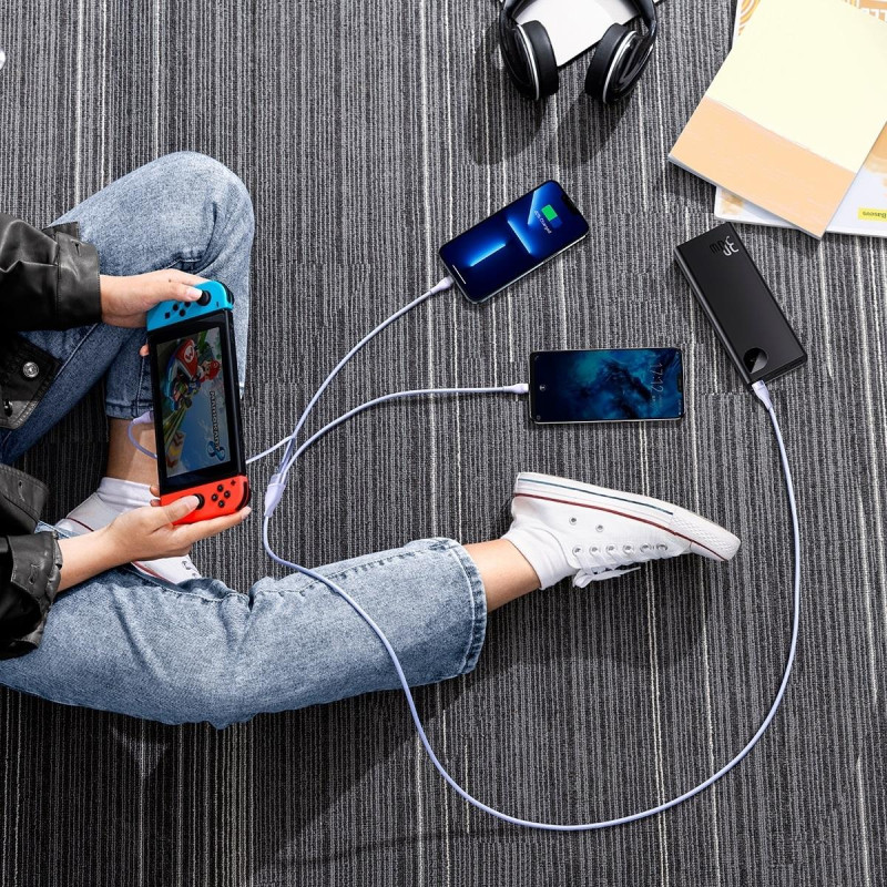 „Flash Series II“ laidas USB-C USB A tipo „iPhone Lightning“ microUSB 100 W 1,5 m purpurinis