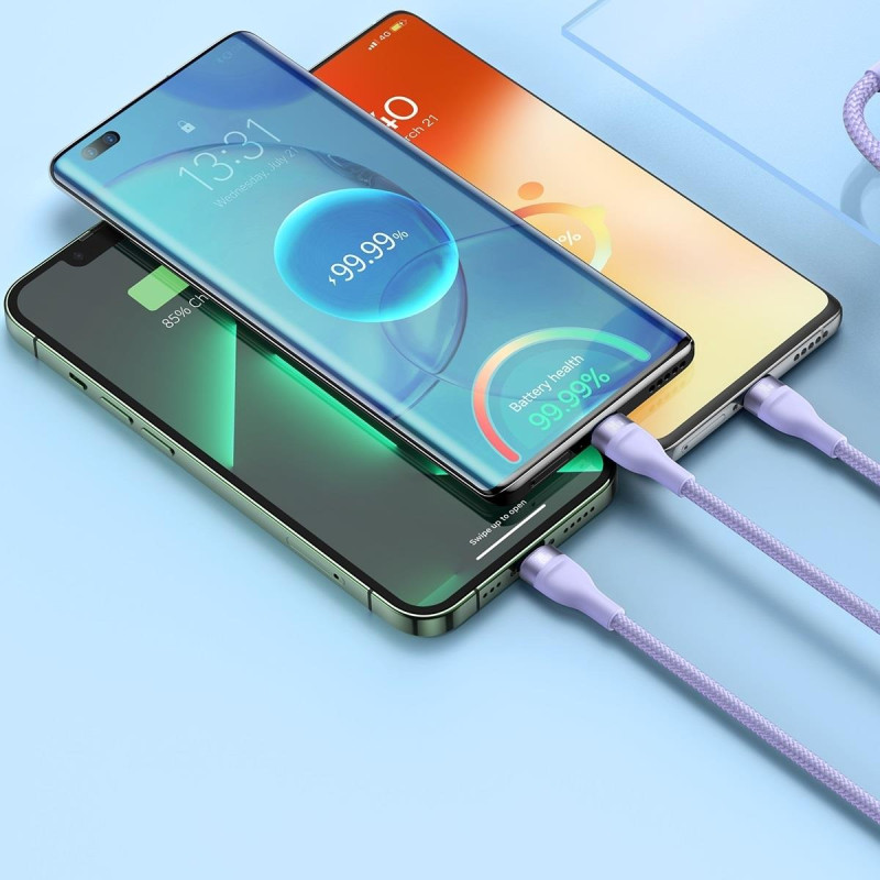 „Flash Series II“ laidas USB-C USB A tipo „iPhone Lightning“ microUSB 100 W 1,5 m purpurinis