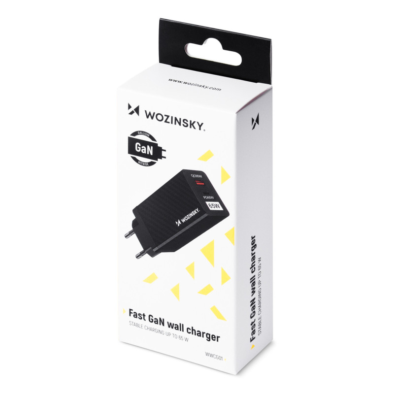GaN 65W įkroviklis su USB-C QC 3.0 PD juodais...