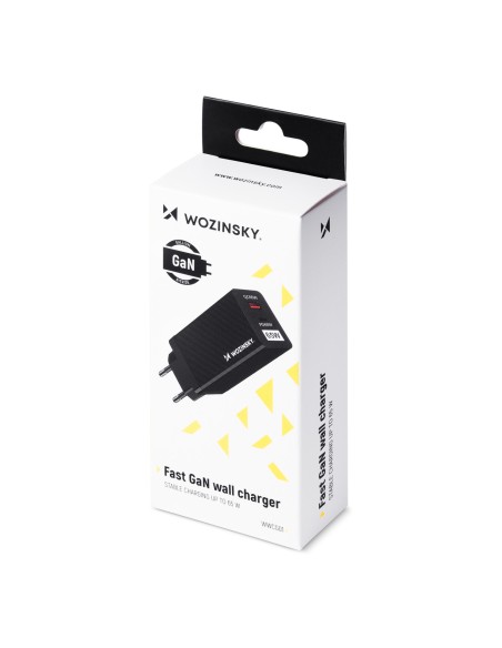 GaN 65W įkroviklis su USB-C QC 3.0 PD juodais prievadais