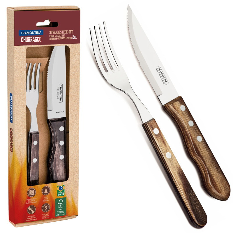 Nerūdijančio plieno kepsnių stalo įrankių rinkinys dovanų dėžutėje Churrasco JUMBO rinkinys 2 el.