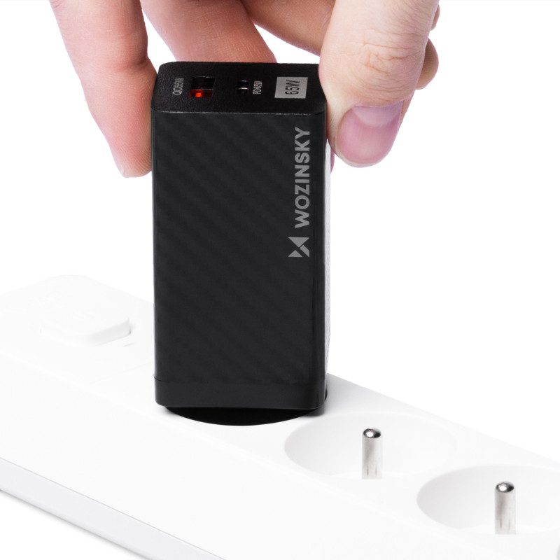 GaN 65W įkroviklis su USB-C QC 3.0 PD juodais...