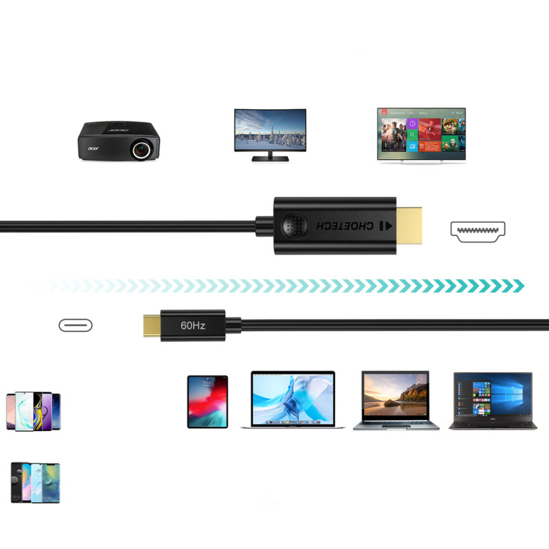 Adapterio kabelis USB Type C – HDMI 2.0 4K 60Hz 1.8m juodas