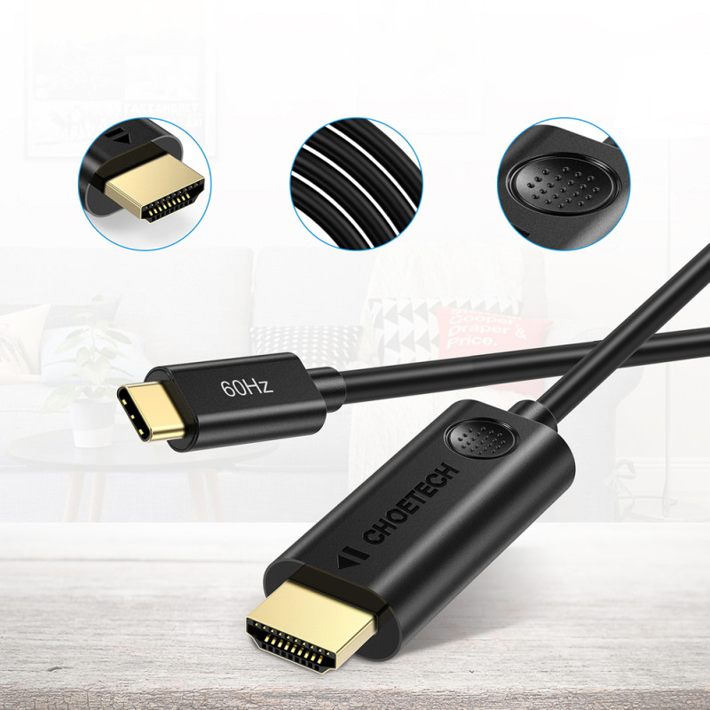 Adapterio kabelis USB Type C – HDMI 2.0 4K 60Hz 1.8m juodas