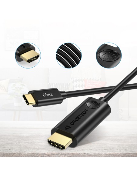 Adapterio kabelis USB Type C – HDMI 2.0 4K 60Hz 1.8m juodas Adapterio kabelis USB Type C – HDMI 2.0 4K 60Hz 1.8m juodas