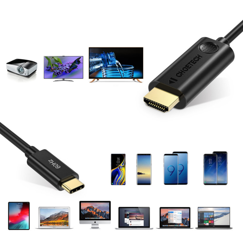 Adapterio kabelis USB Type C – HDMI 2.0 4K 60Hz 1.8m juodas