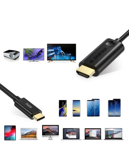 Adapterio kabelis USB Type C – HDMI 2.0 4K 60Hz 1.8m juodas Adapterio kabelis USB Type C – HDMI 2.0 4K 60Hz 1.8m juodas