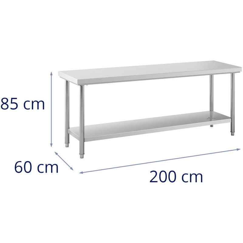 Centrinis gastronominis darbo stalas su lentyna PLIENAS 200 x 60 cm