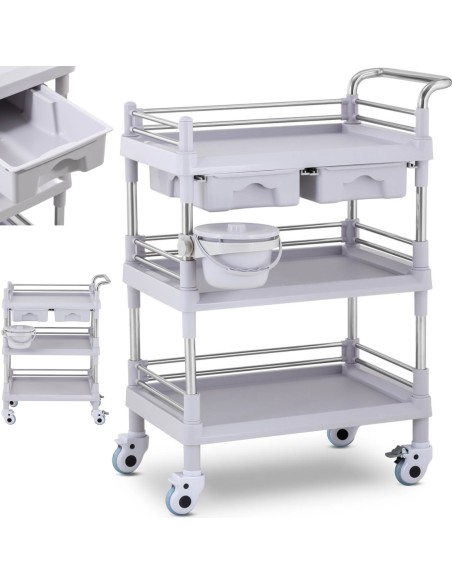 Kosmetikos procedūrų laboratorinis vežimėlis 2 stalčiai 3 lentynos 70 x 64 x 99 cm Kosmetikos procedūrų laboratorinis vežimėlis 2 stalčiai 3 lentynos 70 x 64 x 99 cm