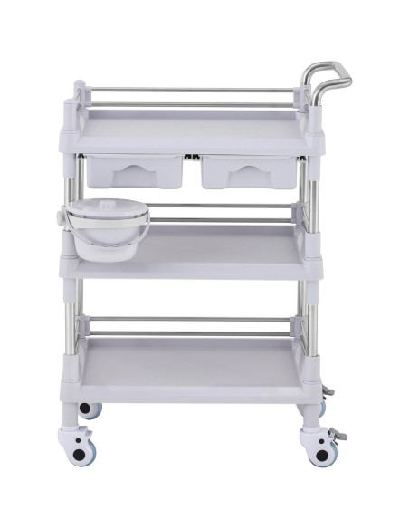 Kosmetikos procedūrų laboratorinis vežimėlis 2 stalčiai 3 lentynos 70 x 64 x 99 cm Kosmetikos procedūrų laboratorinis vežimėlis 2 stalčiai 3 lentynos 70 x 64 x 99 cm