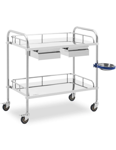 Kosmetinio gydymo laboratorinis vežimėlis iš plieno 2 stalčiai 2 lentynos 85 x 54 x 28 cm Kosmetinio gydymo laboratorinis vežimėlis iš plieno 2 stalčiai 2 lentynos 85 x 54 x 28 cm