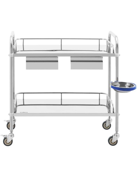 Kosmetinio gydymo laboratorinis vežimėlis iš plieno 2 stalčiai 2 lentynos 85 x 54 x 28 cm Kosmetinio gydymo laboratorinis vežimėlis iš plieno 2 stalčiai 2 lentynos 85 x 54 x 28 cm